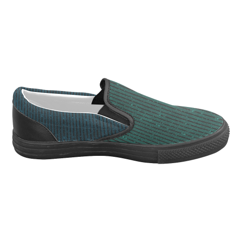 Teal and Turquoise Glitter Stripe Women's Unusual Slip-on Canvas Shoes (Model 019)