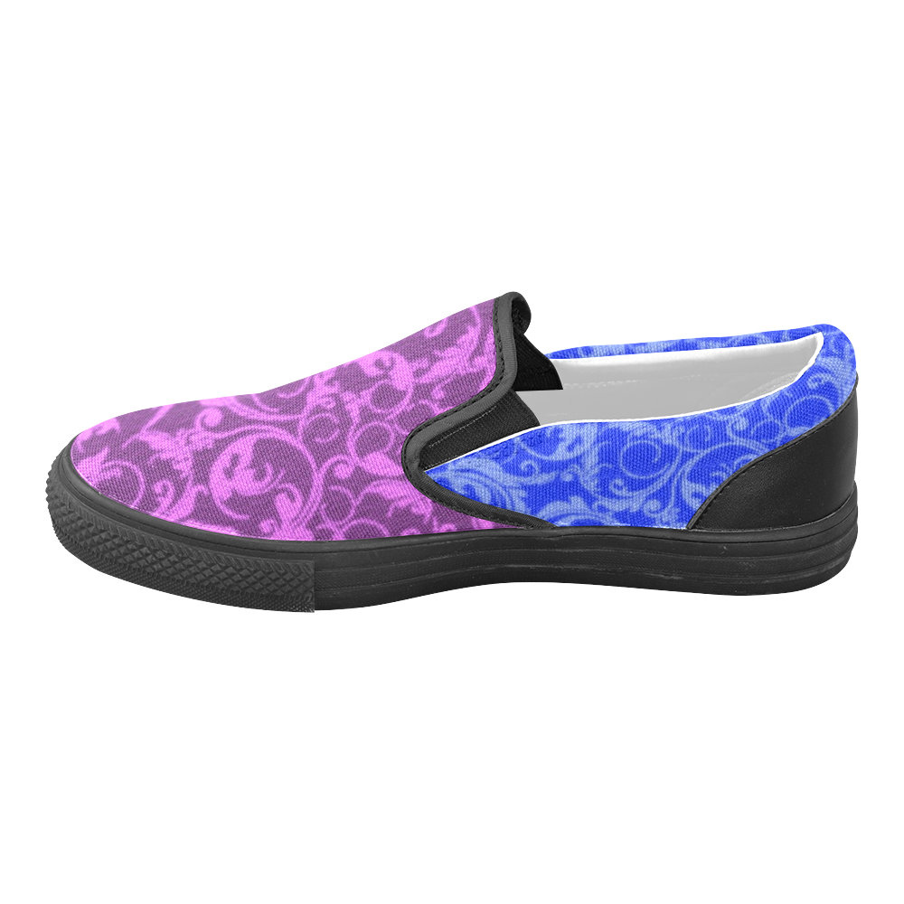 Vintage Swirls Purple and Blue Women's Unusual Slip-on Canvas Shoes (Model 019)