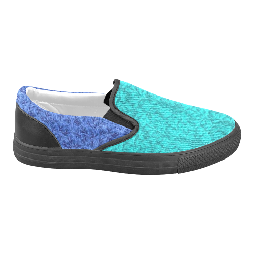 Vintage Floral Lace Leaf Blue and Teal Women's Unusual Slip-on Canvas Shoes (Model 019)