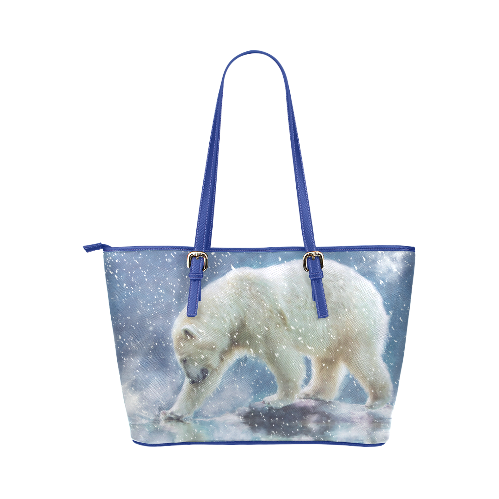 A polar bear at the water Leather Tote Bag/Small (Model 1651)
