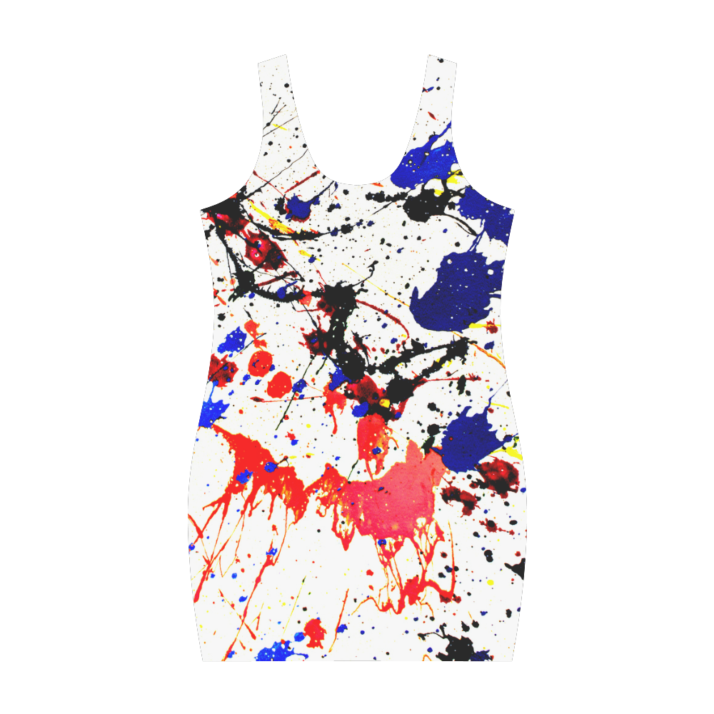 Blue & Red Paint Splatter Medea Vest Dress (Model D06)