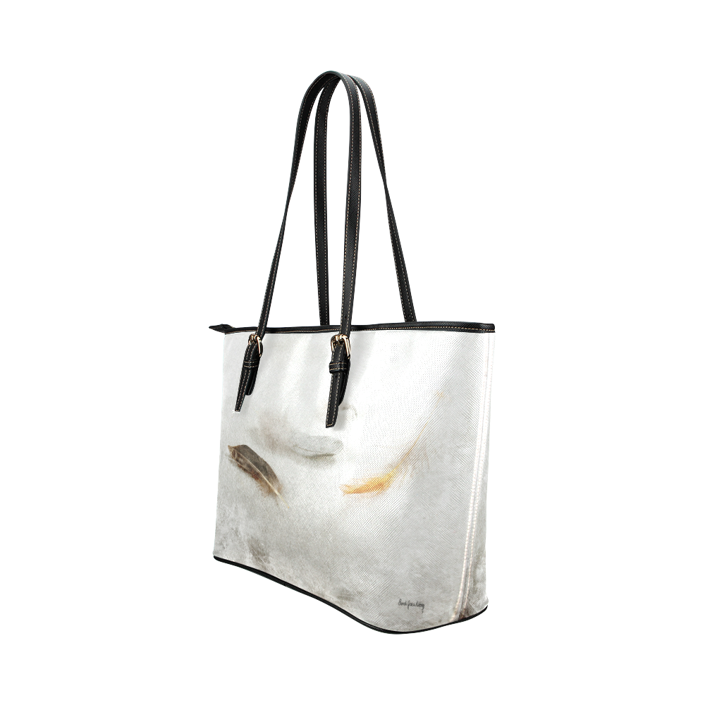 Resting Feathers Leather Tote Bag/Small (Model 1651)