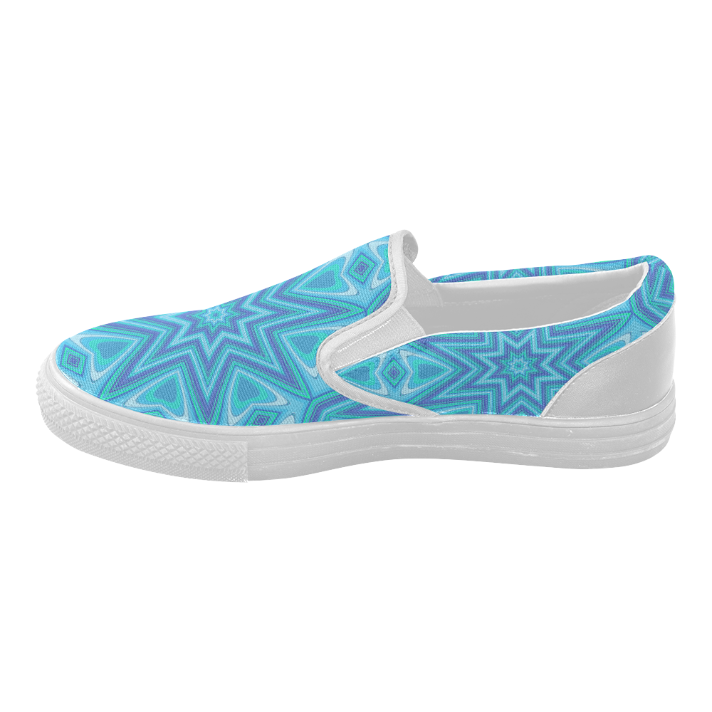 Aqua and Purple Hearts and Starburst Women's Slip-on Canvas Shoes (Model 019)