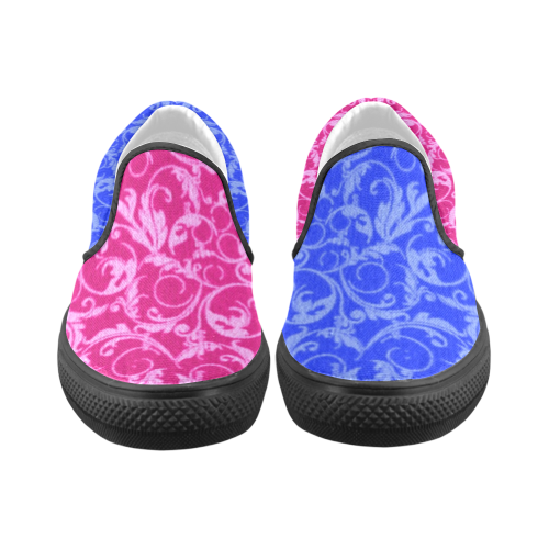 Vintage Swirls Pink and Blue Women's Unusual Slip-on Canvas Shoes (Model 019)