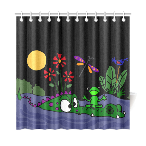 Funny Frog Sitting on Alligator Nose Shower Curtain 72"x72"