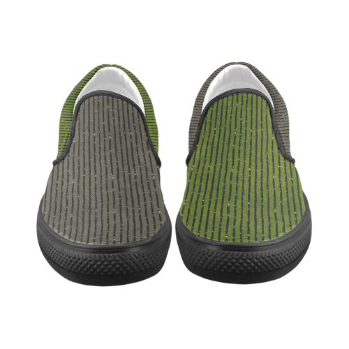 Green and Sepia Glitter Stripe Women's Unusual Slip-on Canvas Shoes (Model 019)