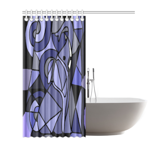 Cool Blue Elephant Art Abstract Shower Curtain 72"x72"