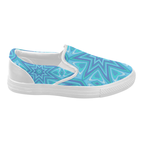 Aqua and Purple Hearts and Starburst Women's Slip-on Canvas Shoes (Model 019)