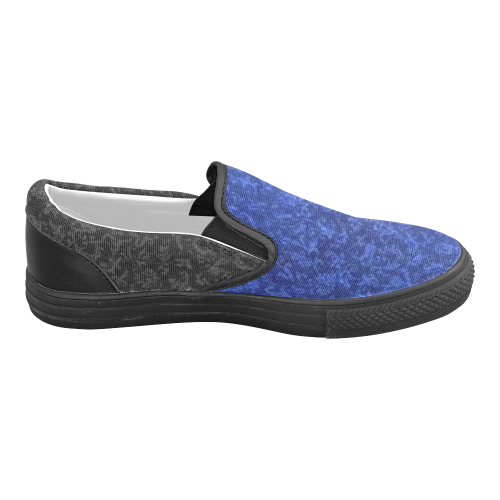 Vintage Floral Blue and Black Women's Unusual Slip-on Canvas Shoes (Model 019)