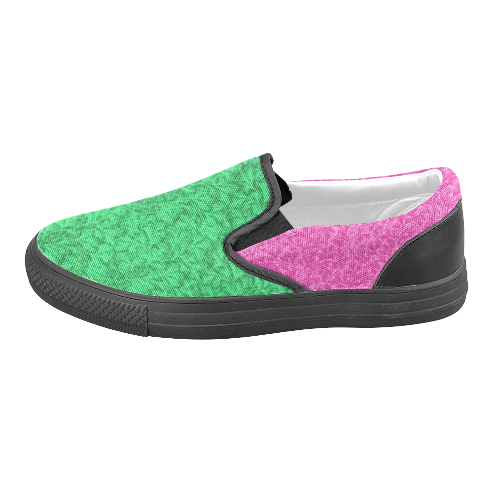 Vintage Floral Lace Leaf Pink and Green Women's Unusual Slip-on Canvas Shoes (Model 019)