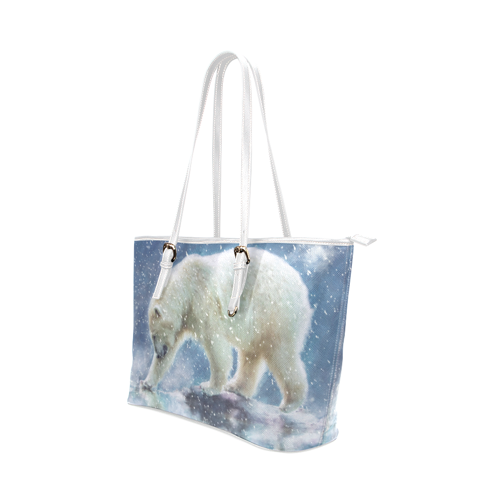 A polar bear at the water Leather Tote Bag/Large (Model 1651)