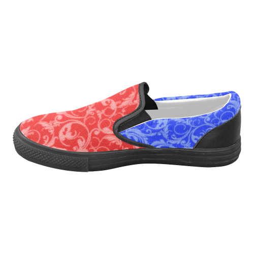 Vintage Swirls Red and Blue Women's Unusual Slip-on Canvas Shoes (Model 019)