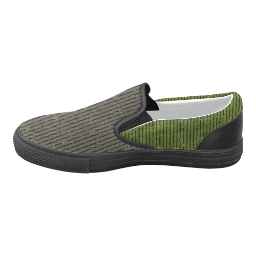 Green and Sepia Glitter Stripe Women's Unusual Slip-on Canvas Shoes (Model 019)