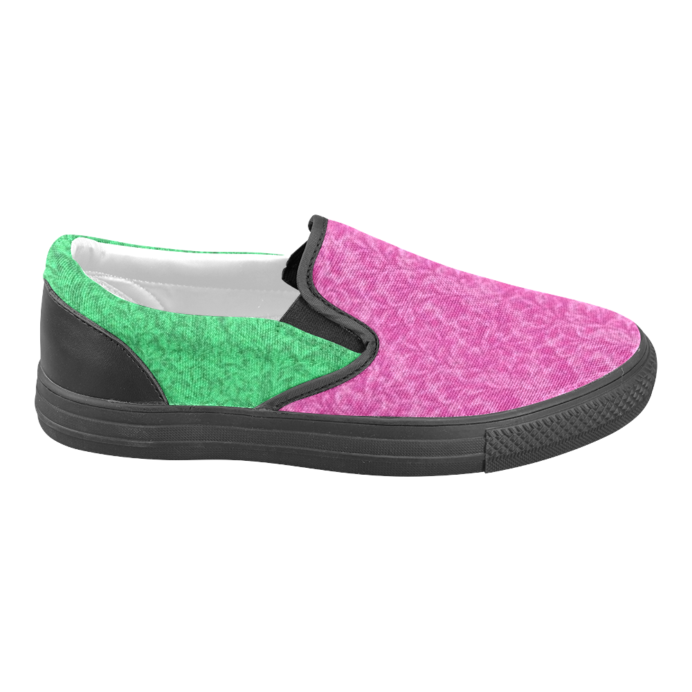 Vintage Floral Lace Leaf Pink and Green Women's Unusual Slip-on Canvas Shoes (Model 019)