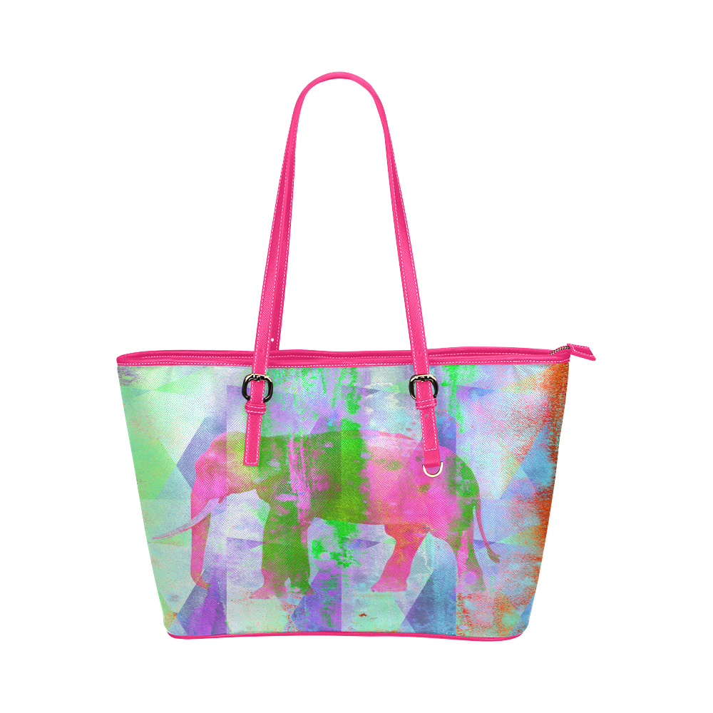 Neon Pink Elephant Leather Tote Bag/Large (Model 1651)