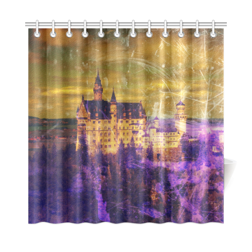 Yellow and Purple Neuschwanstein Castle Shower Curtain 72"x72"