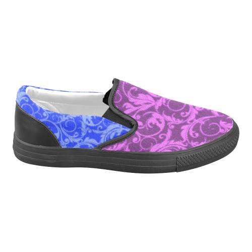 Vintage Swirls Purple and Blue Women's Unusual Slip-on Canvas Shoes (Model 019)