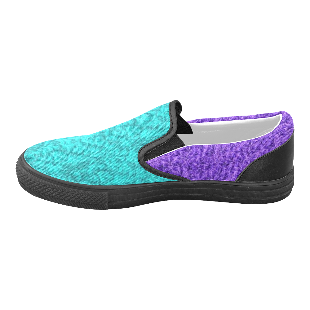 Vintage Floral Lace Leaf Teal and Purple Women's Unusual Slip-on Canvas Shoes (Model 019)