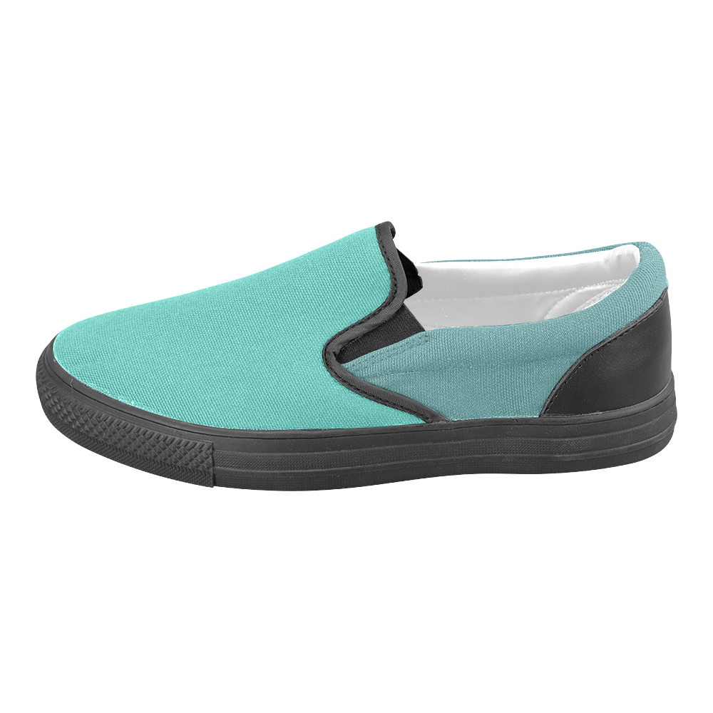 Turquoise and Teal Women's Unusual Slip-on Canvas Shoes (Model 019)