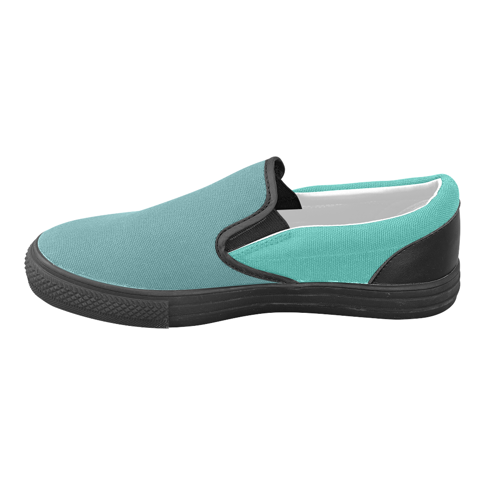 Turquoise and Teal Women's Unusual Slip-on Canvas Shoes (Model 019)