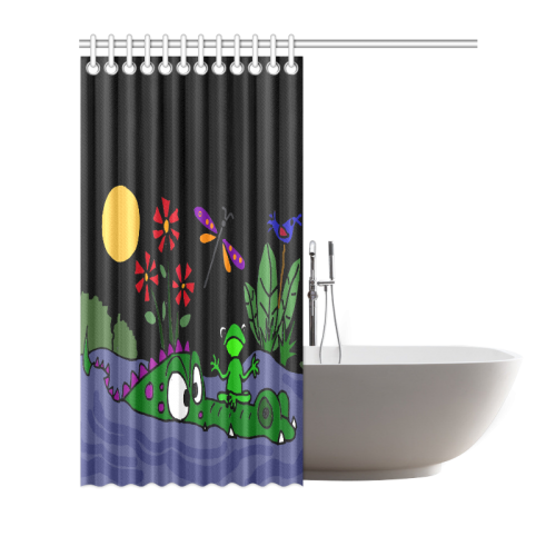 Funny Frog Sitting on Alligator Nose Shower Curtain 72"x72"