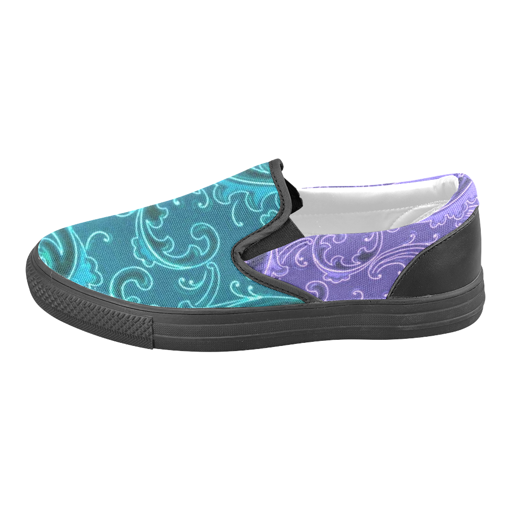 Vintage Swirls Curlicue Lavender Purple and Teal Women's Unusual Slip-on Canvas Shoes (Model 019)