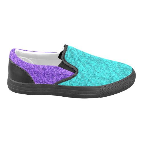 Vintage Floral Lace Leaf Teal and Purple Women's Unusual Slip-on Canvas Shoes (Model 019)