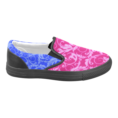 Vintage Swirls Pink and Blue Women's Unusual Slip-on Canvas Shoes (Model 019)