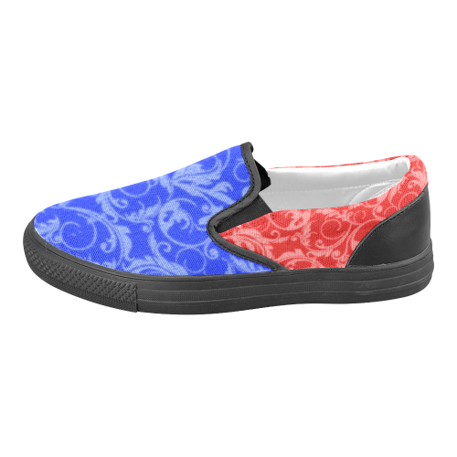 Vintage Swirls Red and Blue Women's Unusual Slip-on Canvas Shoes (Model 019)