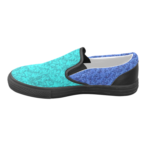 Vintage Floral Lace Leaf Blue and Teal Women's Unusual Slip-on Canvas Shoes (Model 019)