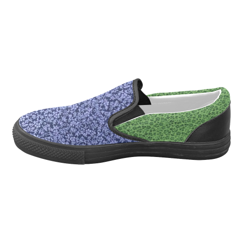 Vintage Flowers Green and Blue Women's Unusual Slip-on Canvas Shoes (Model 019)