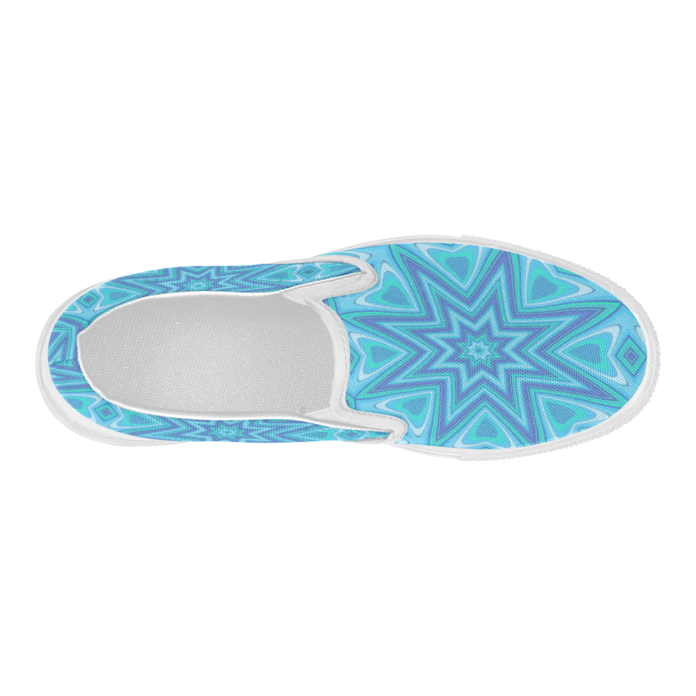 Aqua and Purple Hearts and Starburst Women's Slip-on Canvas Shoes (Model 019)
