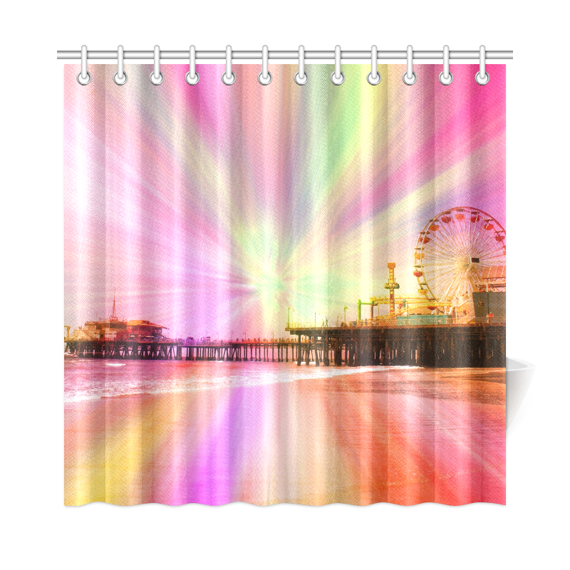 Pink Explosion Santa Monica Pier Shower Curtain 72"x72"