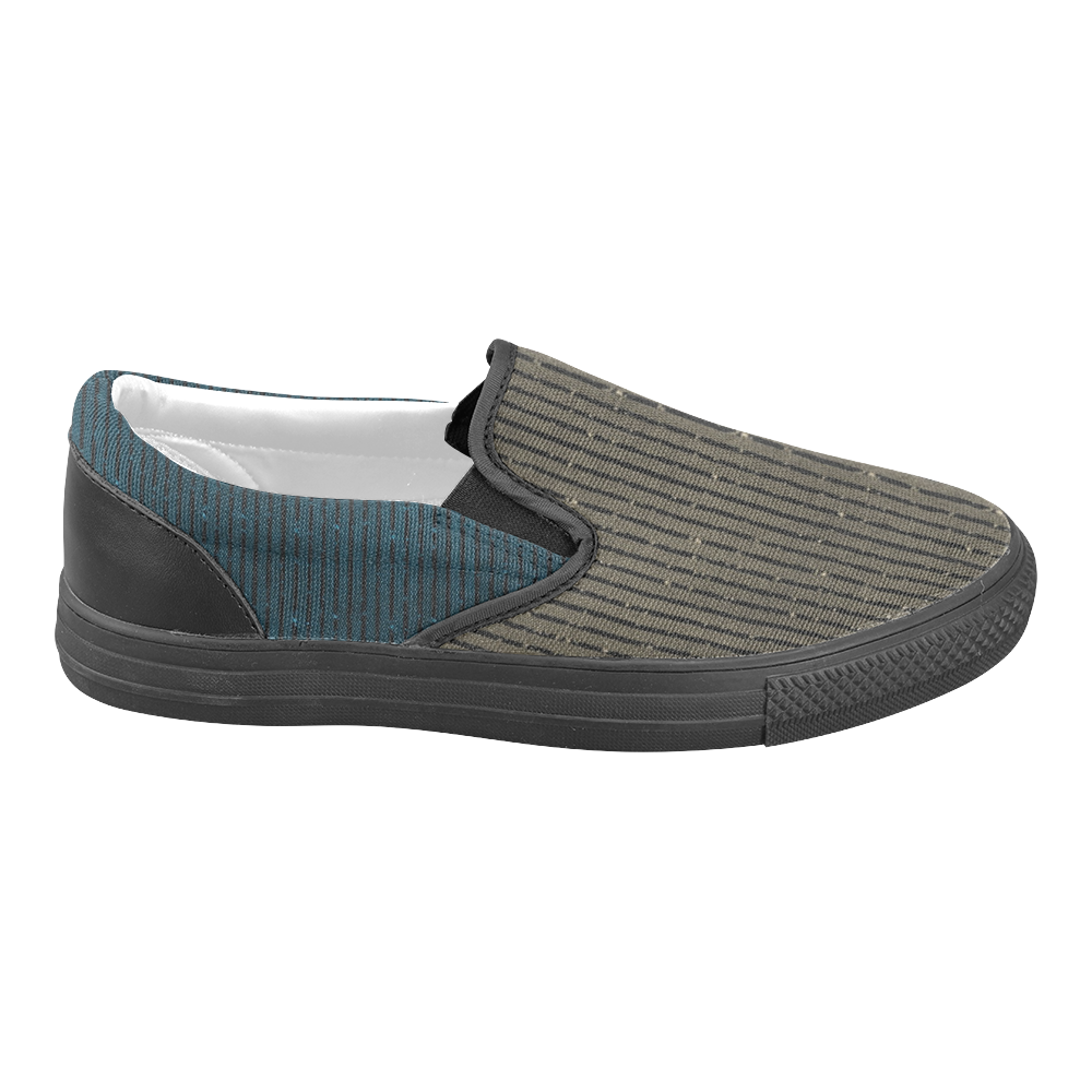 Sepia and Turquoise Glitter Stripe Women's Unusual Slip-on Canvas Shoes (Model 019)