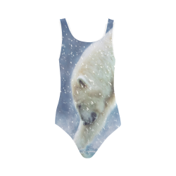 A polar bear at the water Vest One Piece Swimsuit (Model S04)