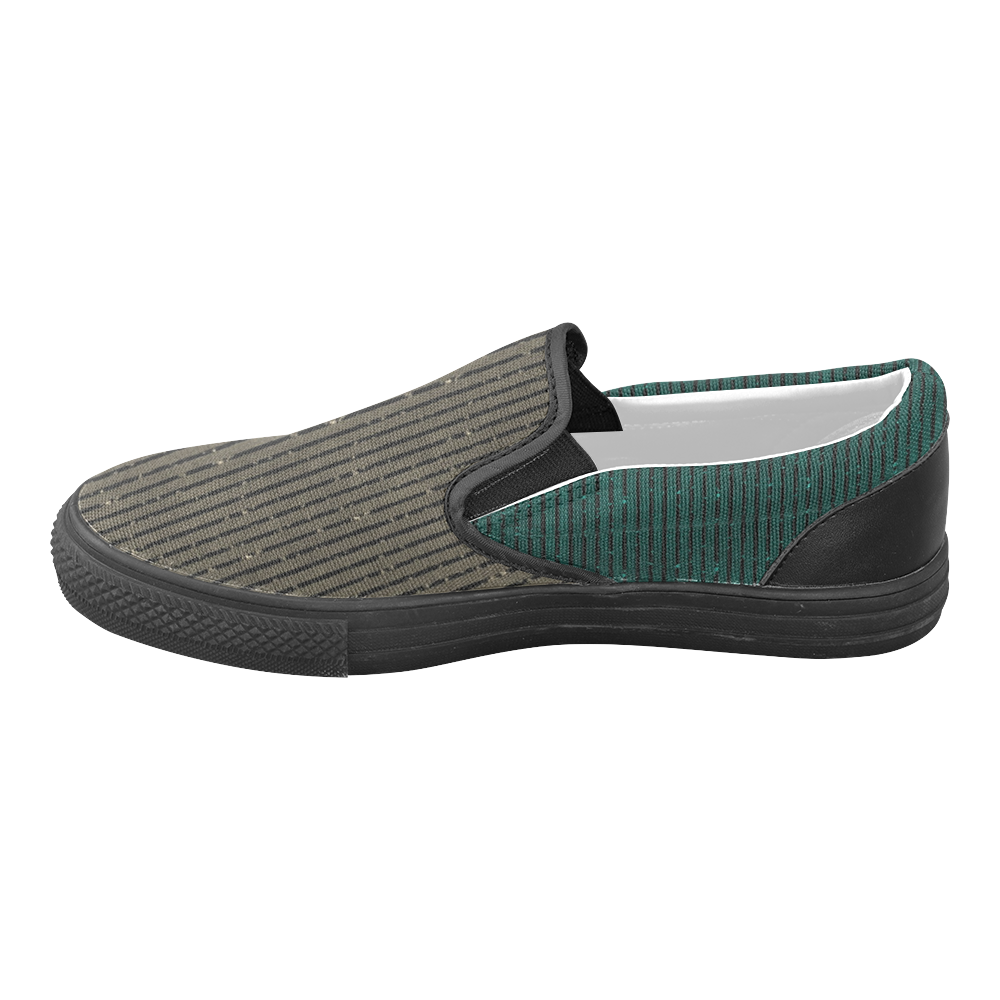 Sepia and Teal Glitter Stripe Women's Unusual Slip-on Canvas Shoes (Model 019)