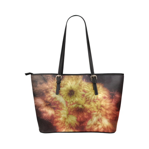 Yellow Chrysanthemums Leather Tote Bag/Small (Model 1651)