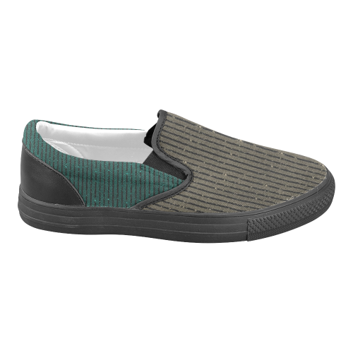 Sepia and Teal Glitter Stripe Women's Unusual Slip-on Canvas Shoes (Model 019)