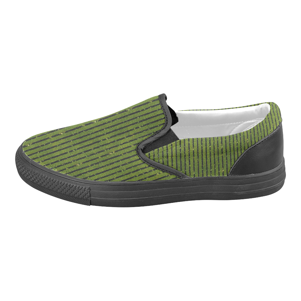 Green Stripe Men's Unusual Slip-on Canvas Shoes (Model 019)