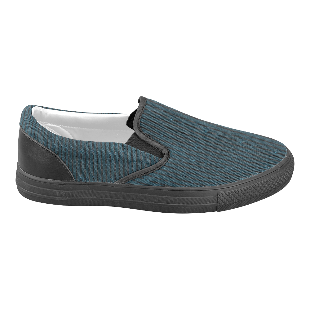 Turquoise Stripe Men's Unusual Slip-on Canvas Shoes (Model 019)