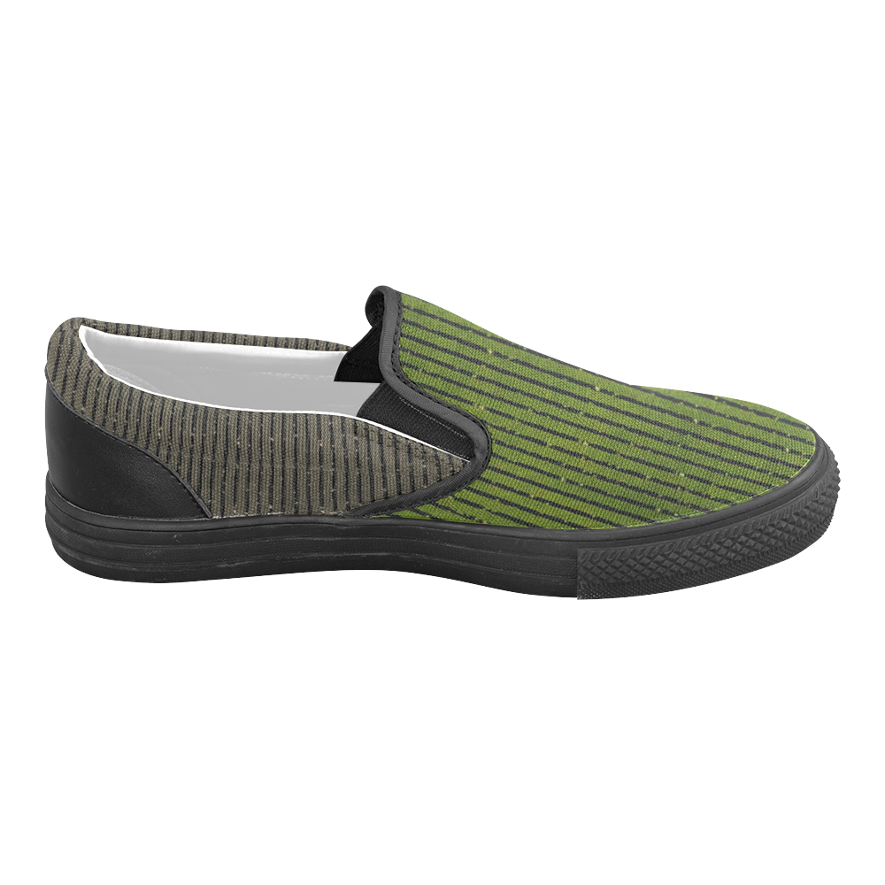 Sepia and Green Stripe Men's Unusual Slip-on Canvas Shoes (Model 019)