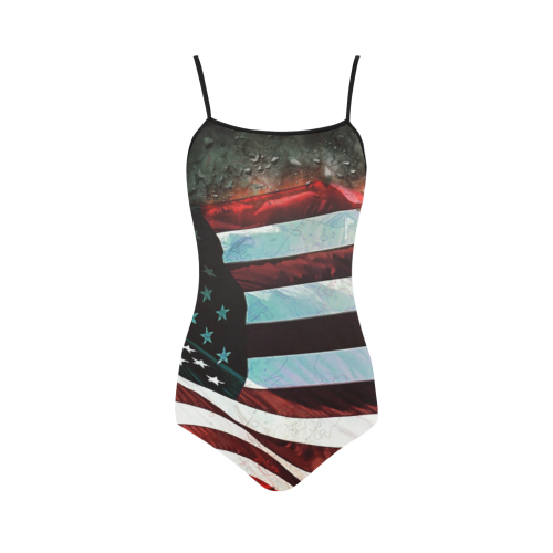 A abstract waving usa flag Strap Swimsuit ( Model S05)
