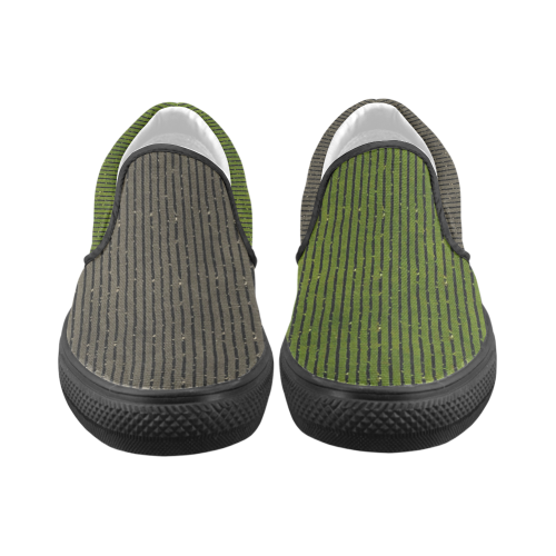 Sepia and Green Stripe Men's Unusual Slip-on Canvas Shoes (Model 019)