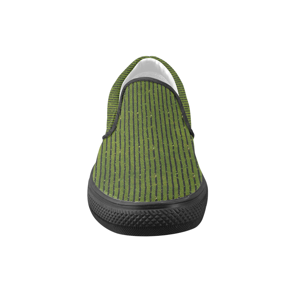 Green Stripe Men's Unusual Slip-on Canvas Shoes (Model 019)
