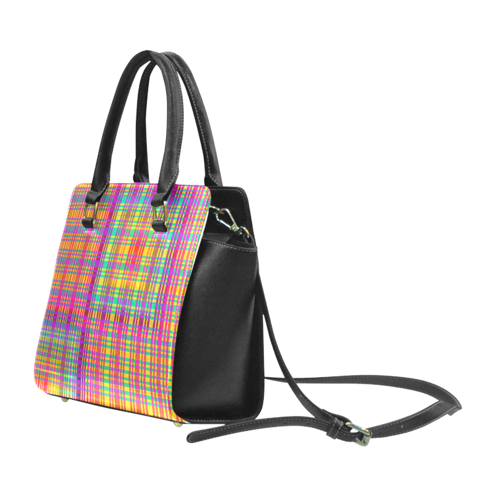Rainbow Tartan Rivet Shoulder Handbag (Model 1645)