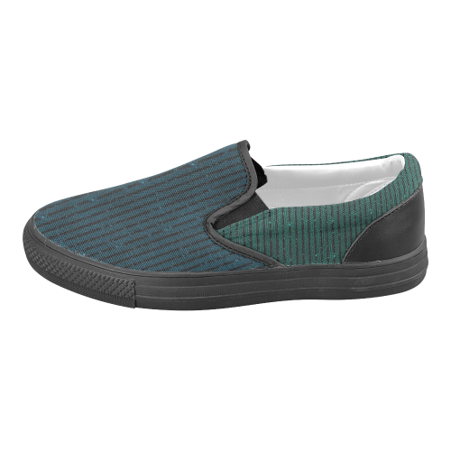 Teal and Turquoise Stripe Men's Unusual Slip-on Canvas Shoes (Model 019)