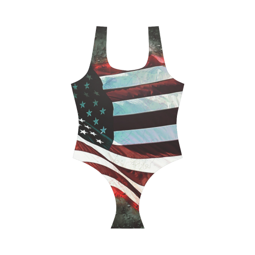A abstract waving usa flag Vest One Piece Swimsuit (Model S04)