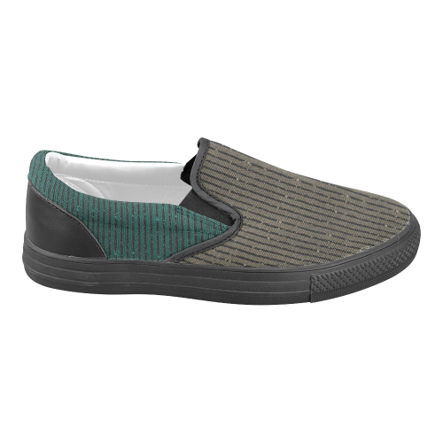 Sepia and Teal Stripe Men's Unusual Slip-on Canvas Shoes (Model 019)