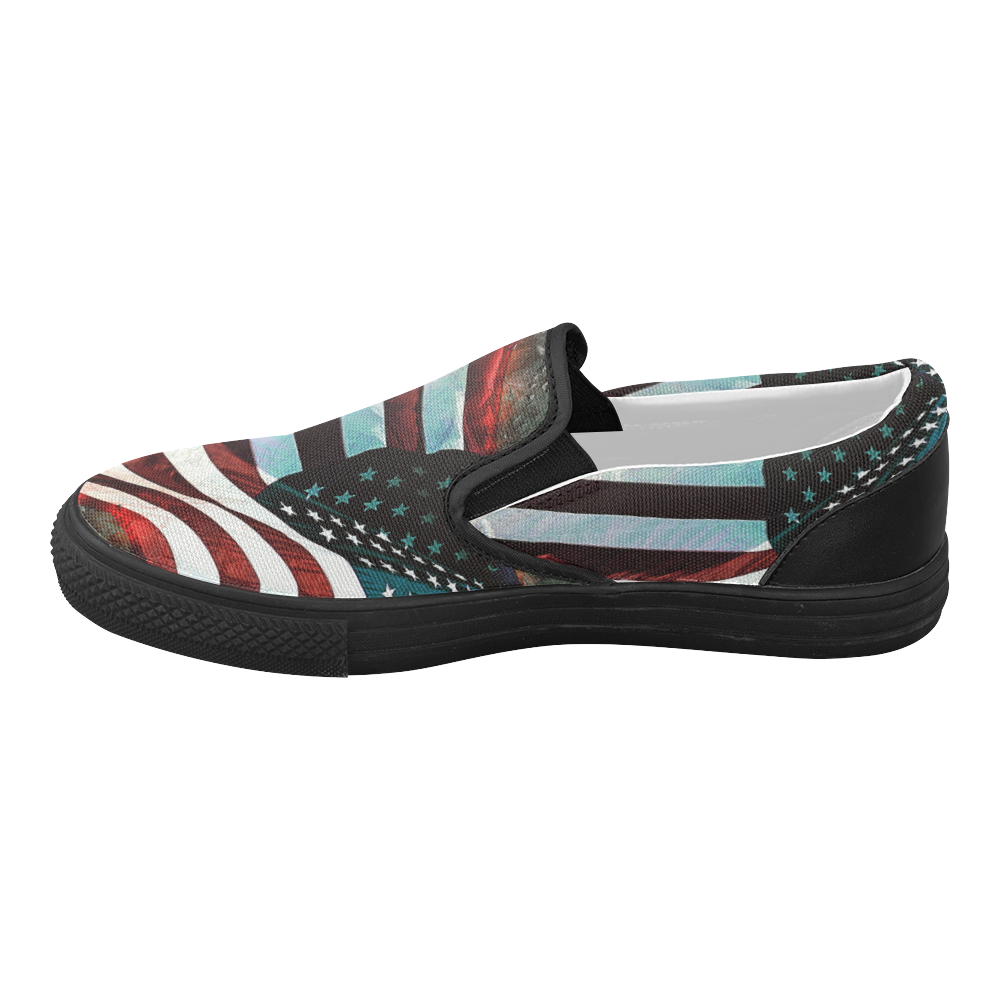 A abstract waving usa flag Women's Slip-on Canvas Shoes (Model 019)