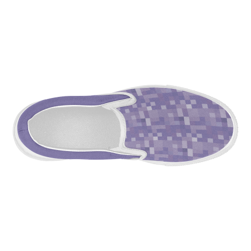 Purple Check and Solid Women's Slip-on Canvas Shoes (Model 019)